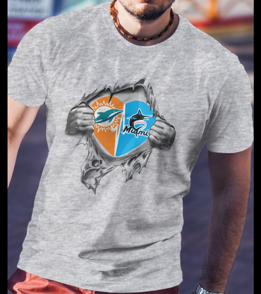 Miami Dolphins And Marlins Heart T-Shirt