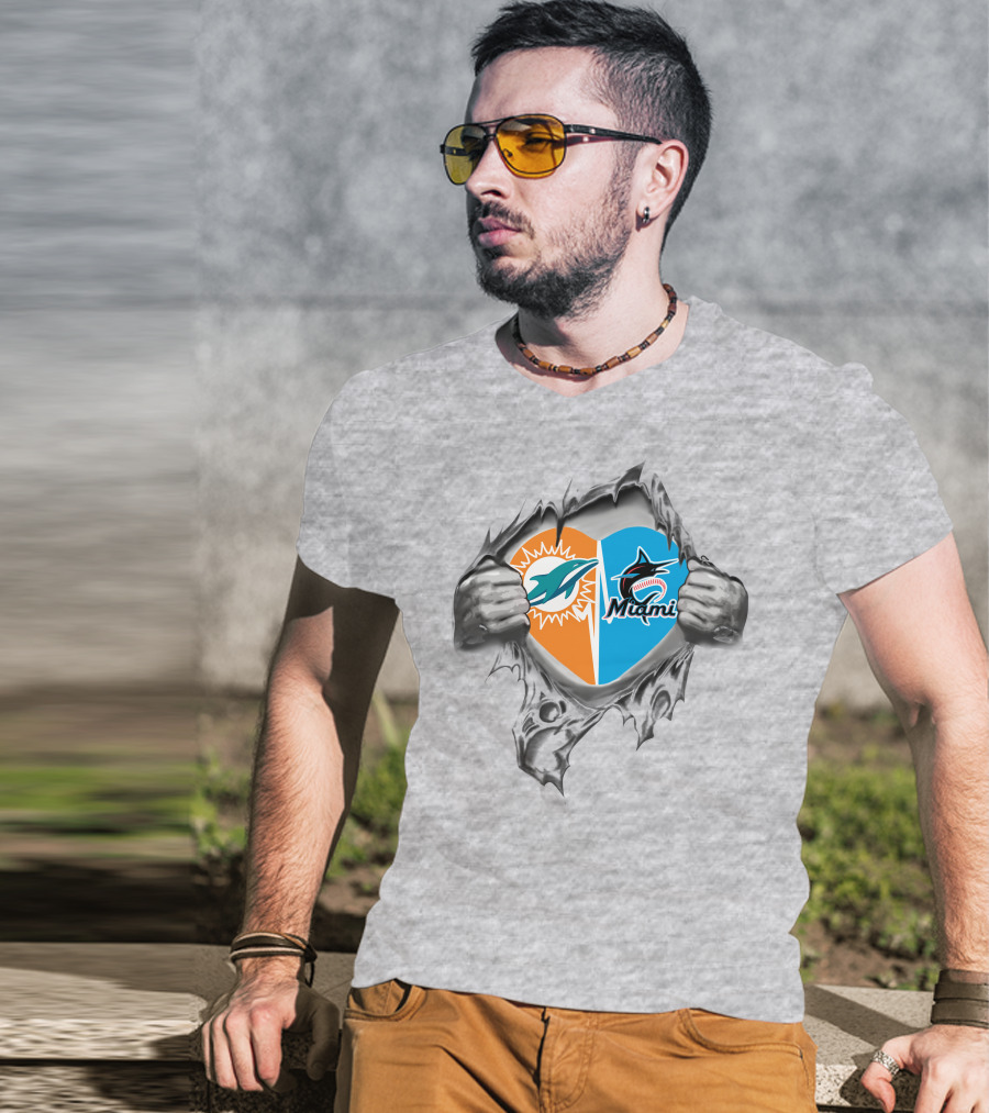 Miami Dolphins And Marlins Heart T-Shirt