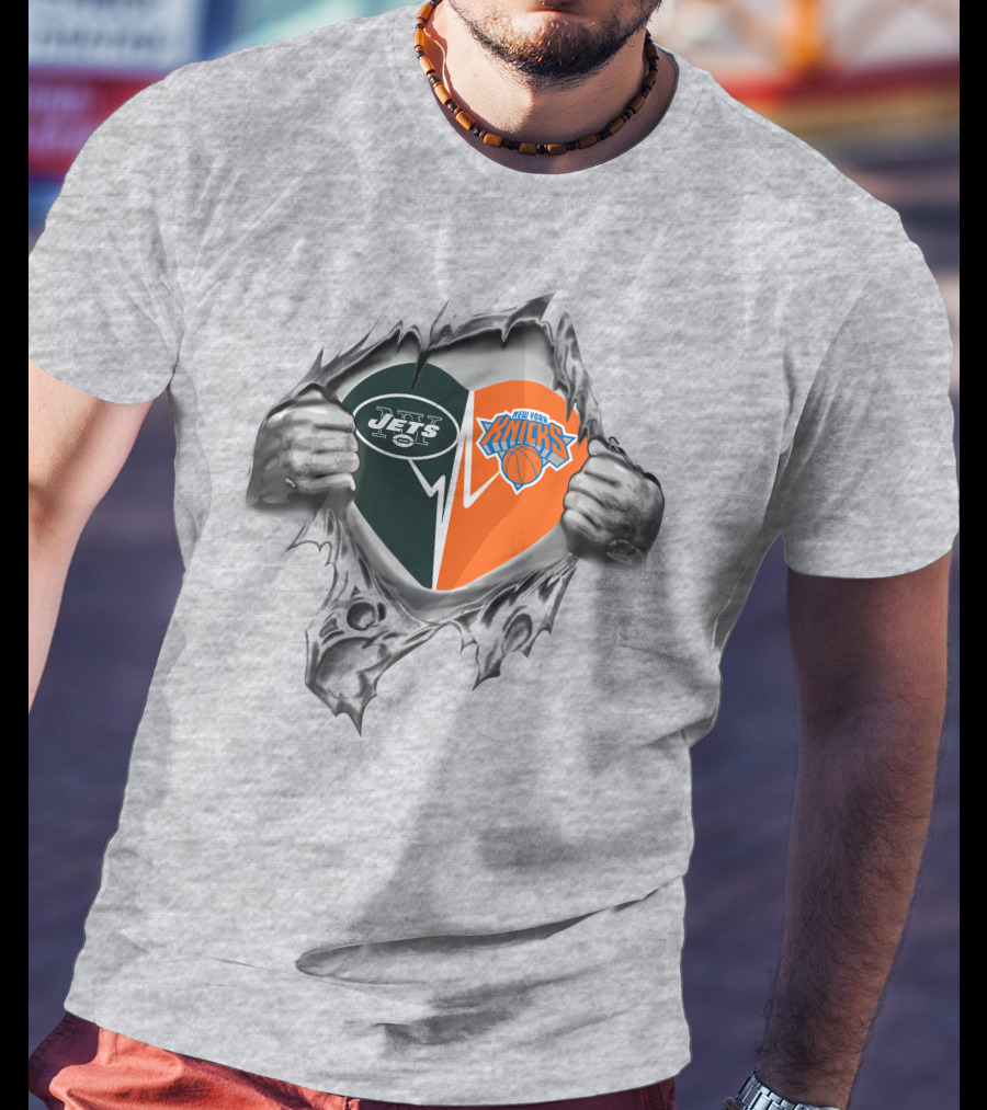 Jets Knicks Heart Logo Rip T-Shirt
