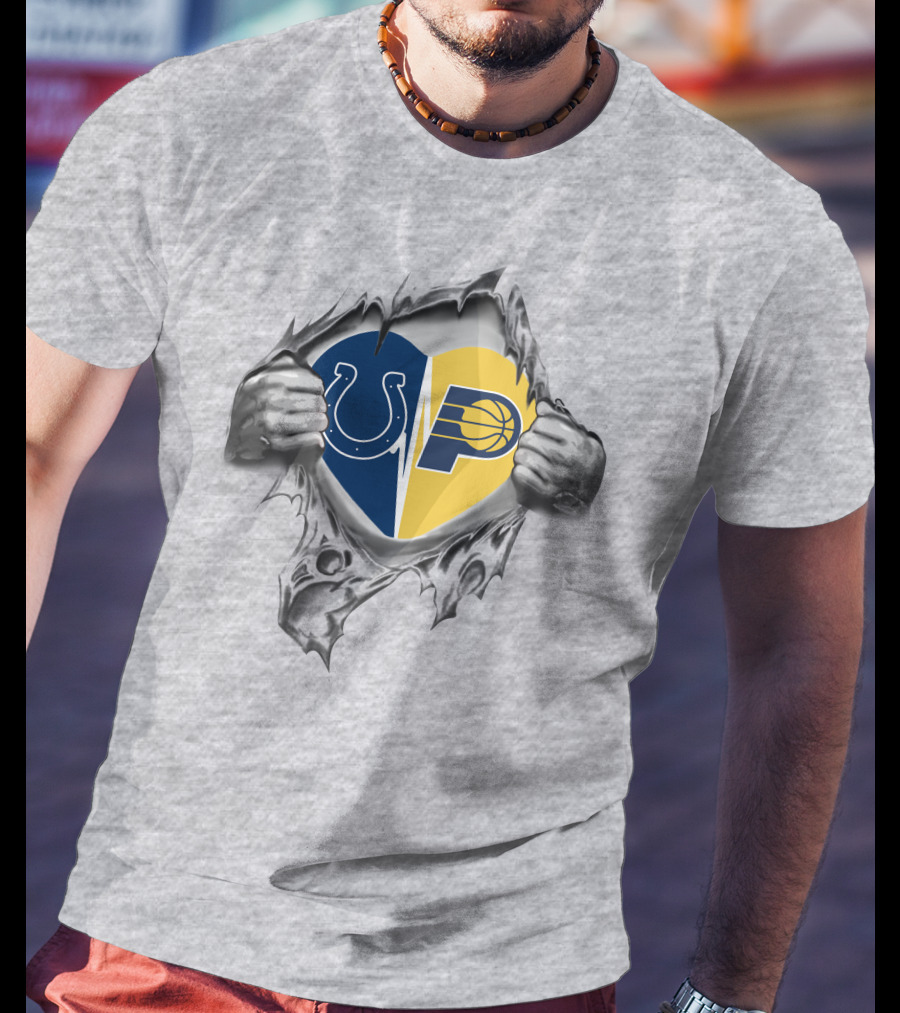 Colts Indiana Pacers Heart Logo Ripped T-Shirt