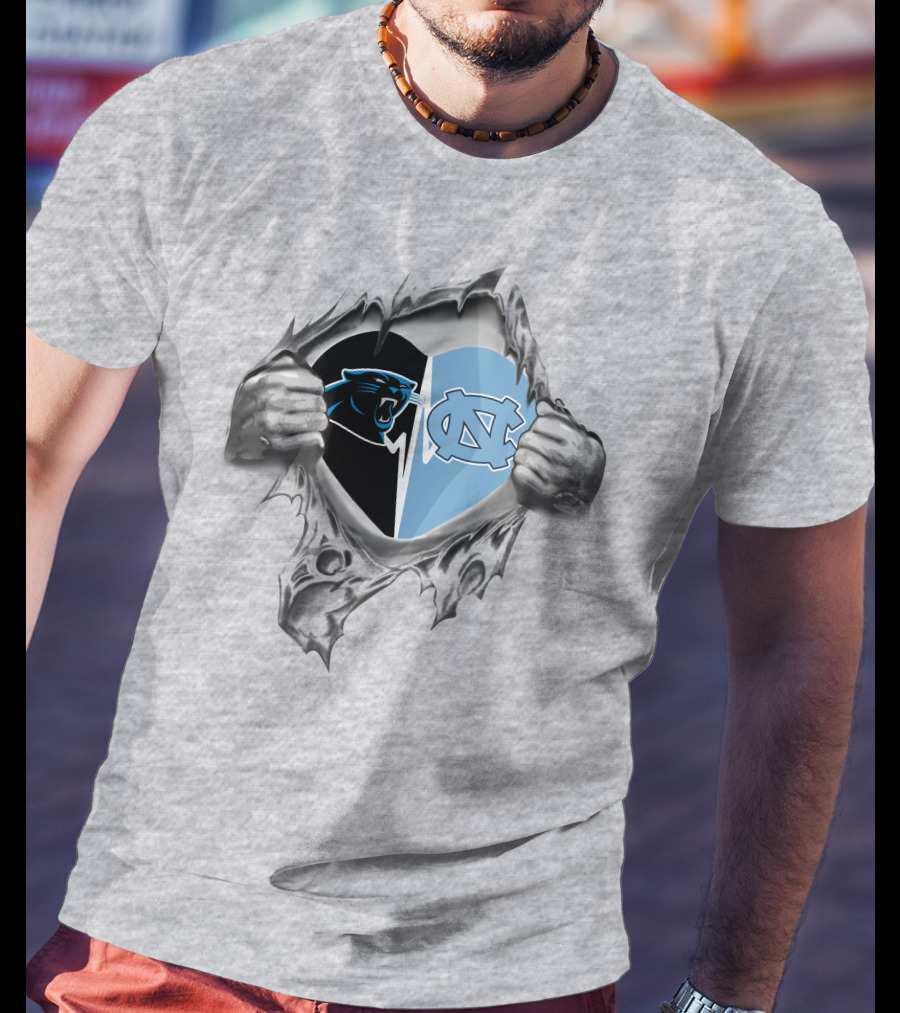Panthers North Carolina Tar Heels Logos Heart Design It's In My Heart T-Shirt