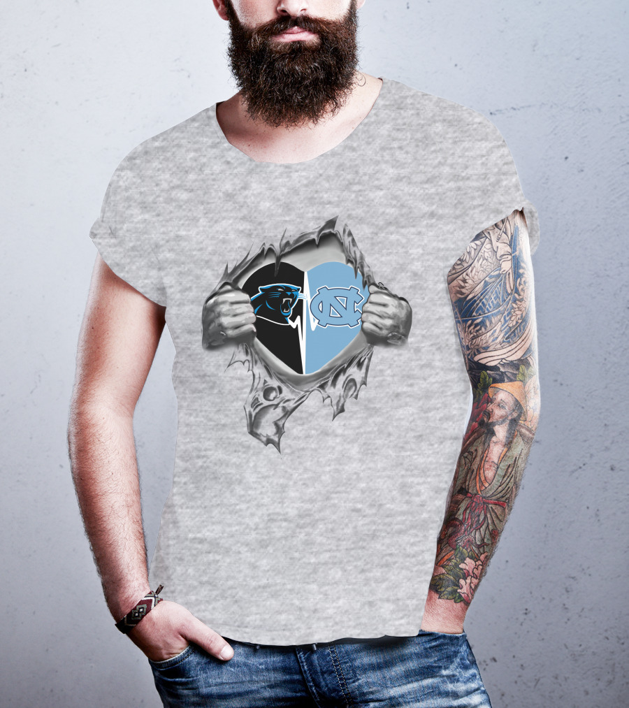 Panthers North Carolina Tar Heels Logos Heart Design It's In My Heart T-Shirt
