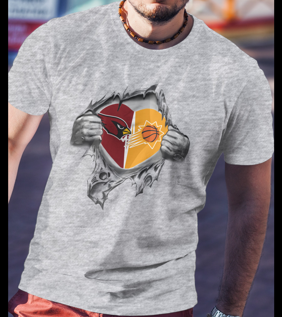 Arizona Cardinals Phoenix Suns Heart Emblem Pulled Open T-Shirt