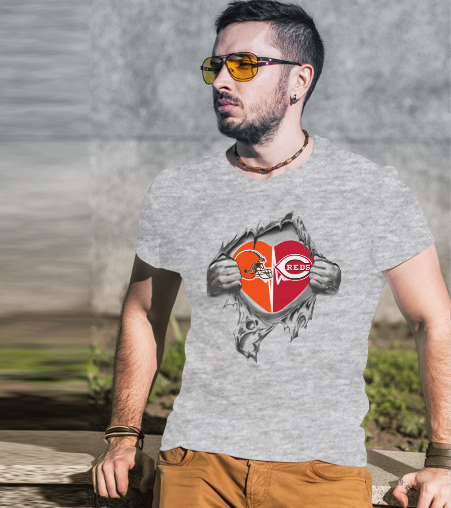 Browns Cincinnati Reds Heart Logo Passion Fusion T-Shirt