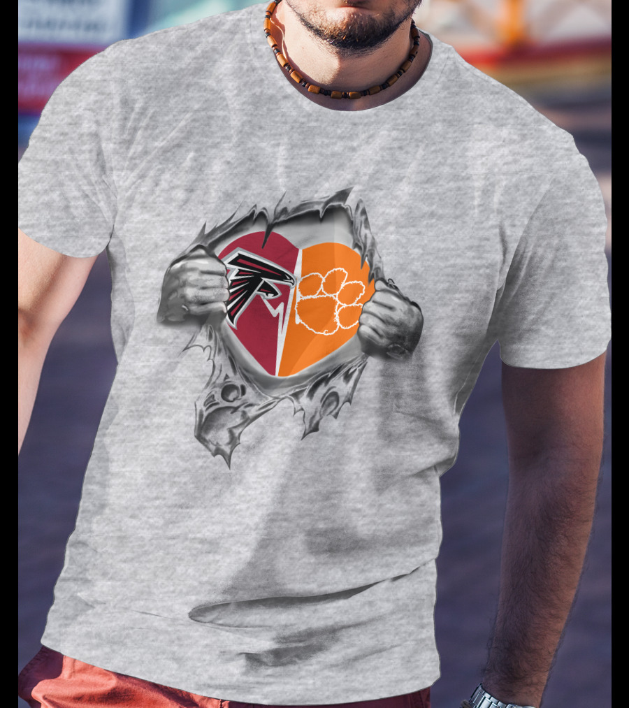 Falcons Heart With Clemson Tigers Paw T-Shirt