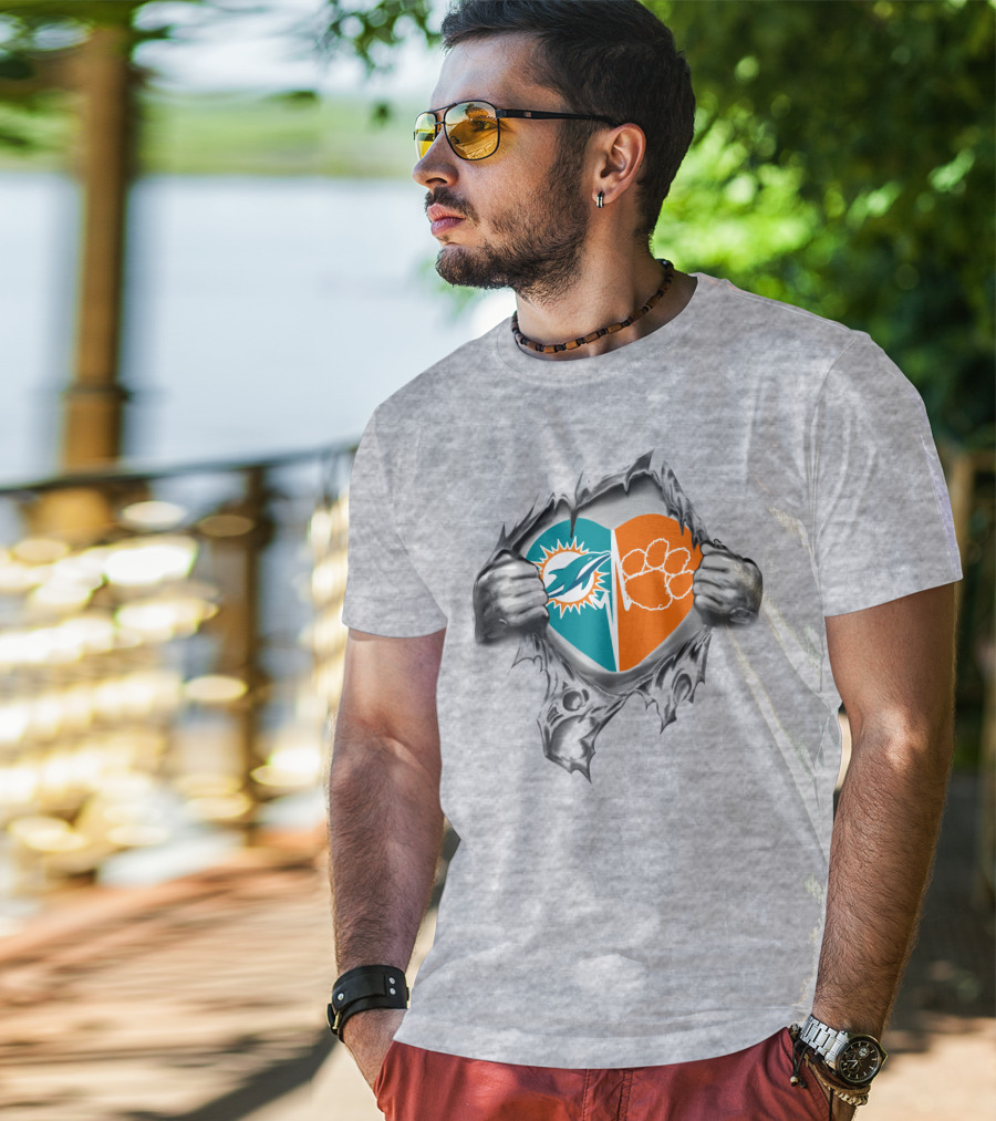 Dolphins Clemson Tigers Heart Hands Football Fans Passion T-Shirt