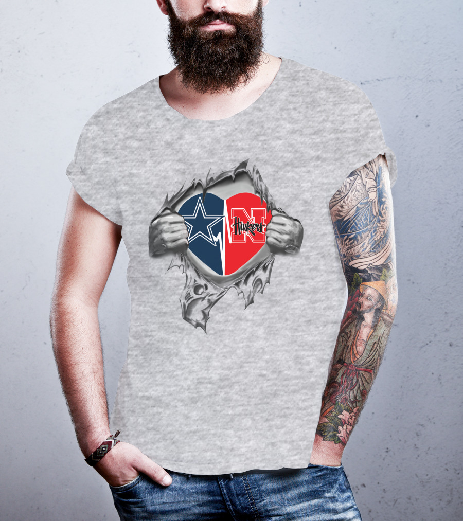 Dallas Cowboys Nebraska Cornhuskers Heart Design 370 Cowboys T-Shirt