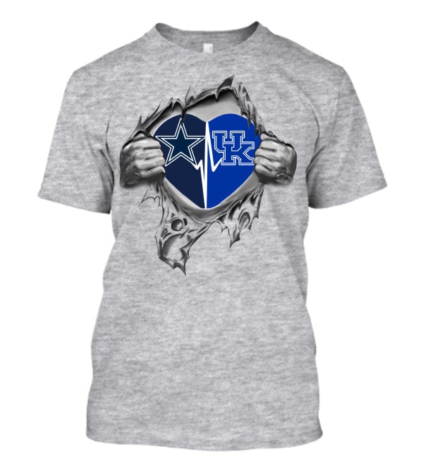 Cowboys Kentucky Heart Dallas And Uk Wildcats Logo Fusion T-Shirt