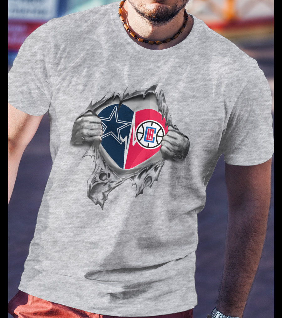 Cowboys La Clippers Heart Star Logo Basketball Trapped T-Shirt