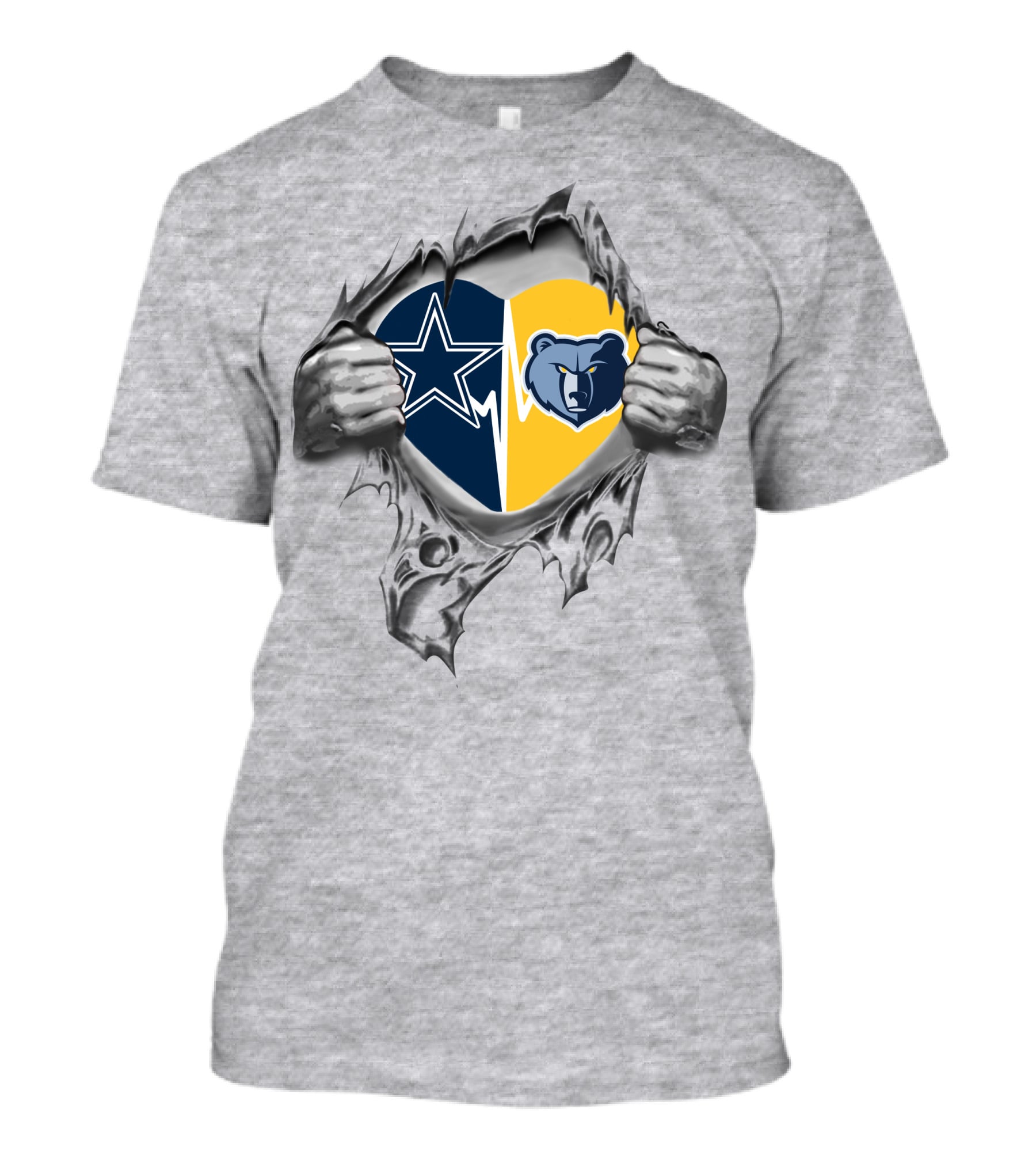 Cowboys Dallas And Memphis Grizzlies Heart Combination T-Shirt