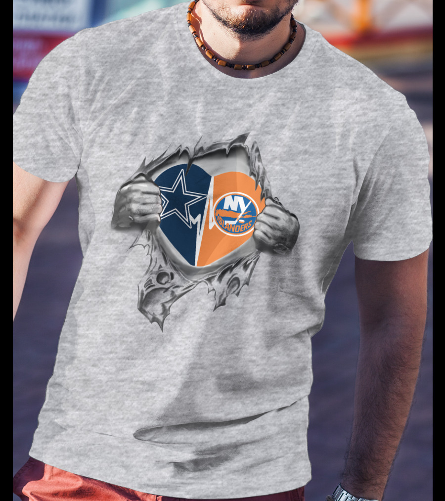 Dallas Cowboys New York Islanders Heart Logo Art T-Shirt