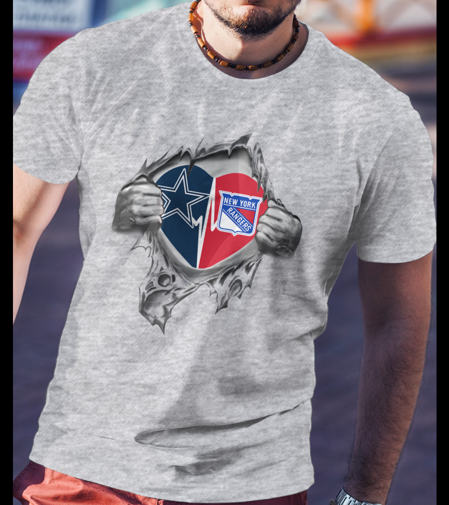 Cowboys New York Rangers Heart Logo Tearing T-Shirt