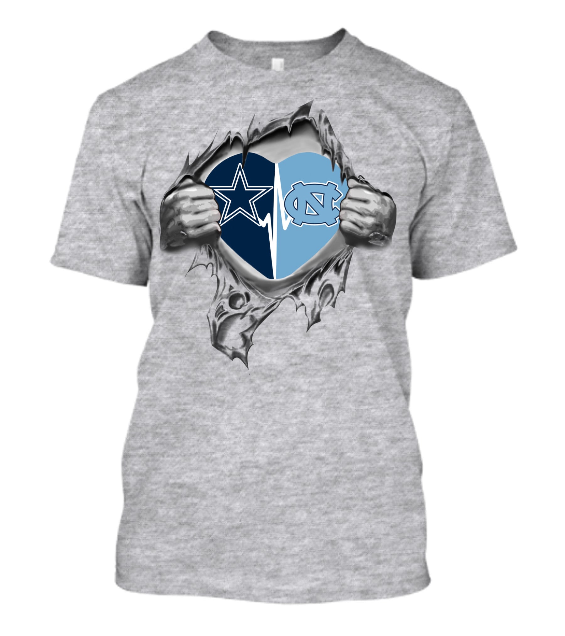 Cowboys North Carolina Tar Heels Heart Torn Open Football Fan Loyalty T-Shirt