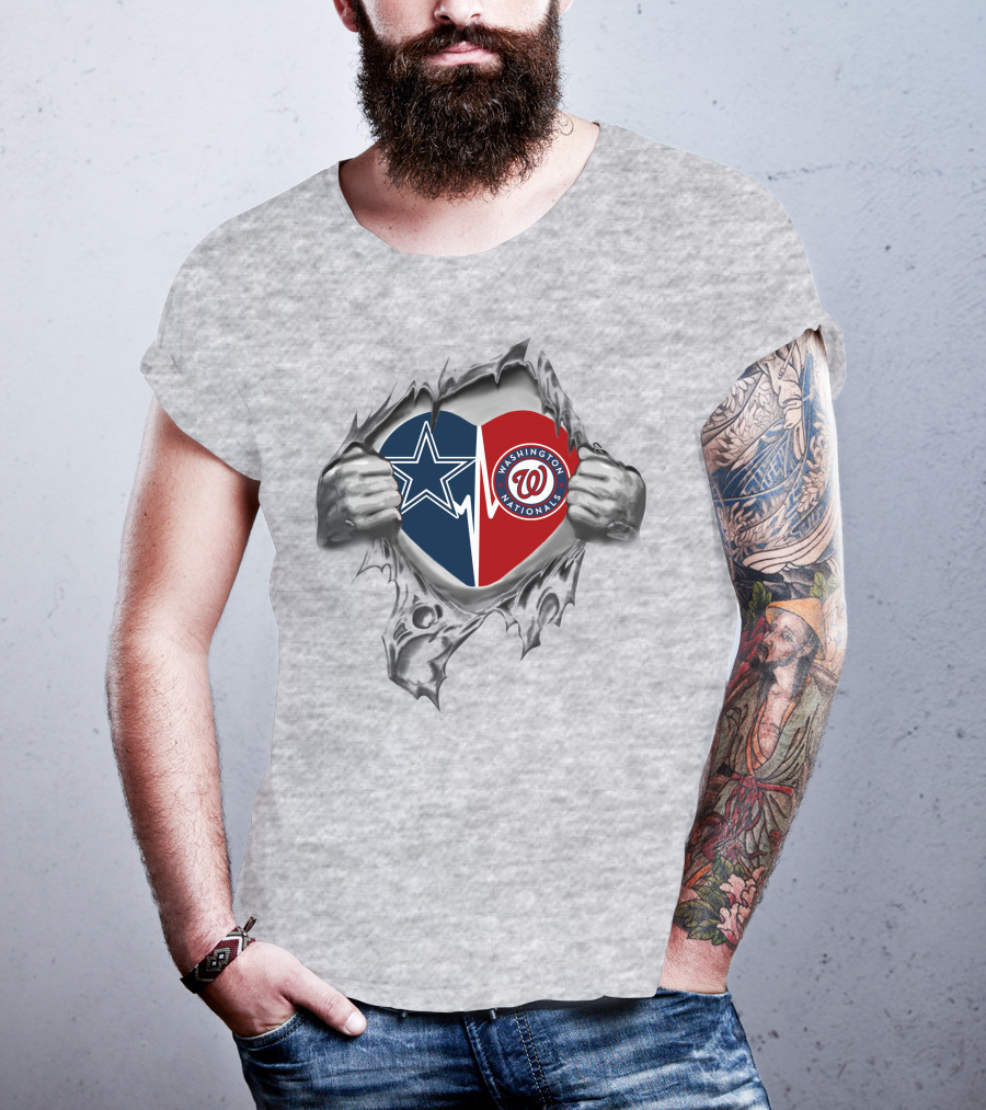 Cowboys Star And Washington Nationals Split Heart T-Shirt