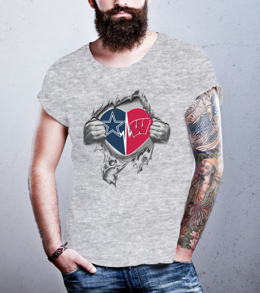 Cowboys Wisconsin Badgers Star And W Heart T-Shirt