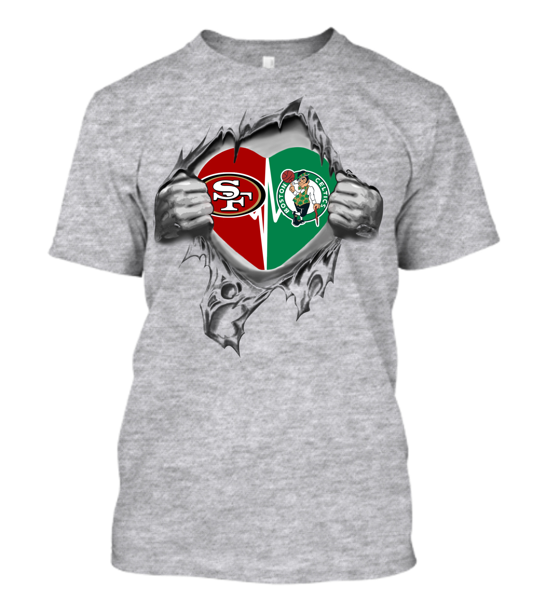 49ers Celtics Heart Logo Peeking Through T-Shirt