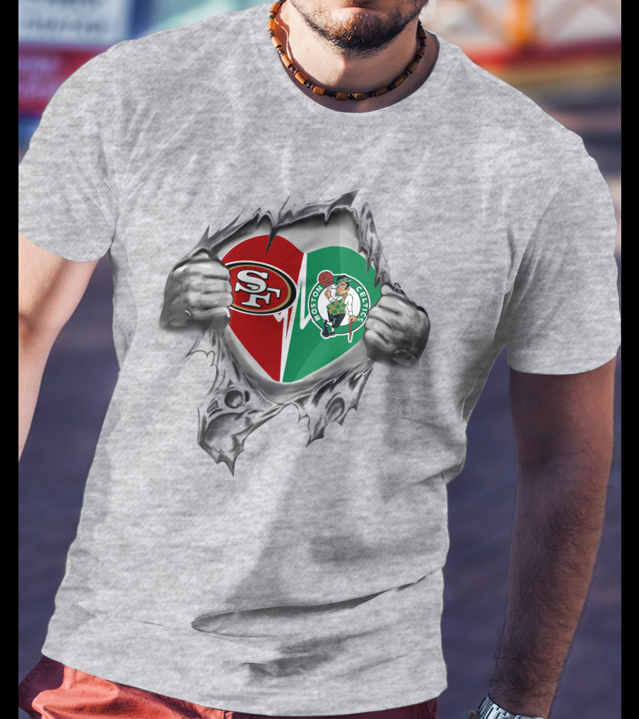 49ers Celtics Heart Logo Peeking Through T-Shirt