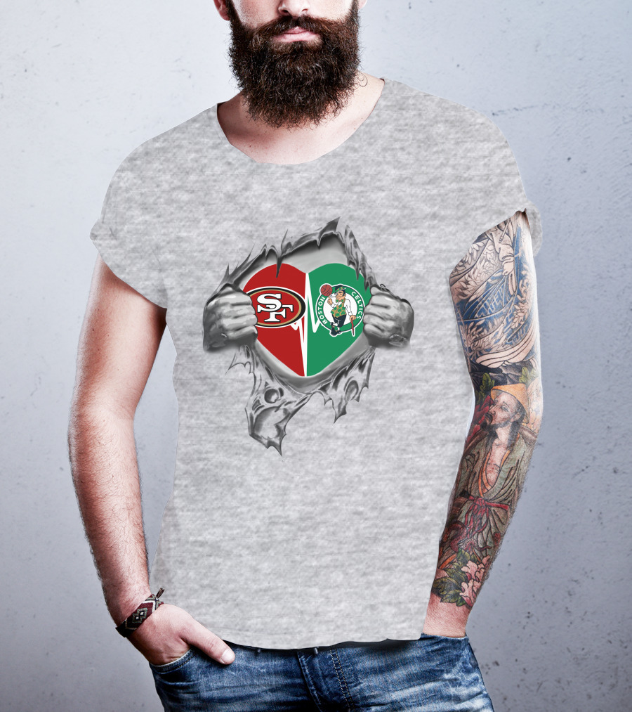 49ers Celtics Heart Logo Peeking Through T-Shirt