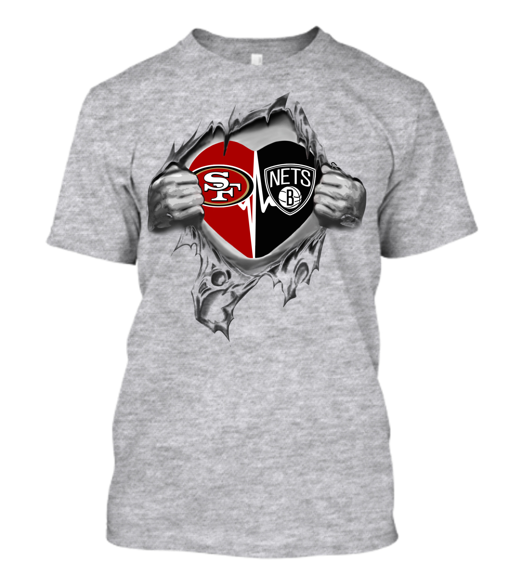 49ers Brooklyn Nets Heart Logo Rip T-Shirt