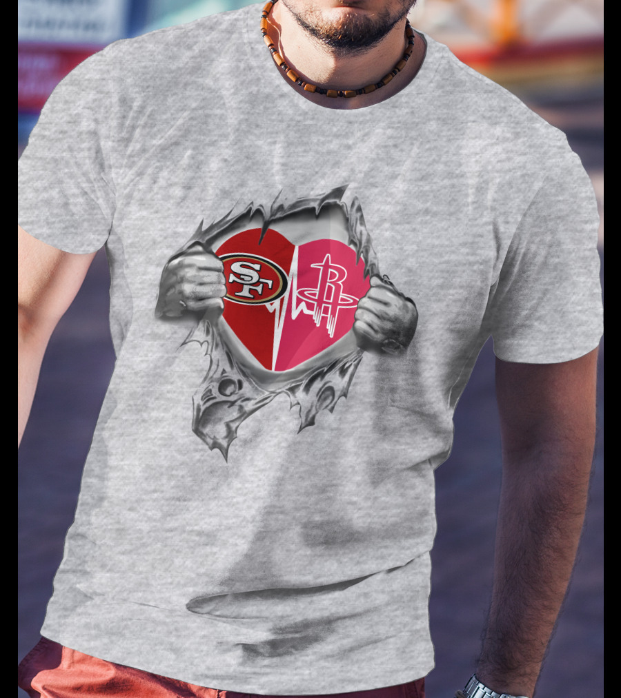 49ers Houston Rockets Heart Logos Blended Together T-Shirt