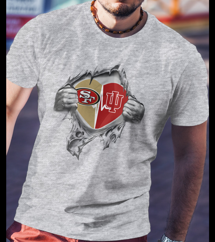 49ers Indiana Hoosiers Heart Logo Fusion T-Shirt
