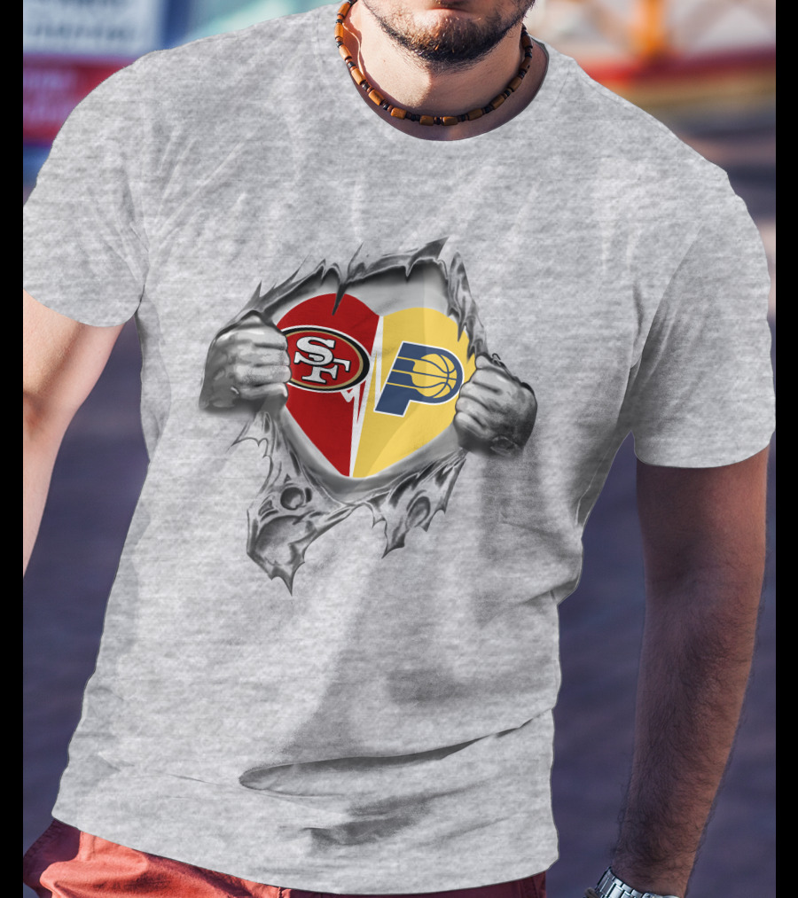 49ers Indiana Pacers Heart Torn Open T-Shirt