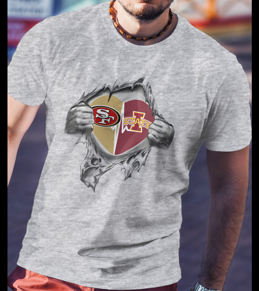 49ers Iowa State Cyclones Heart Logo Tear T-Shirt