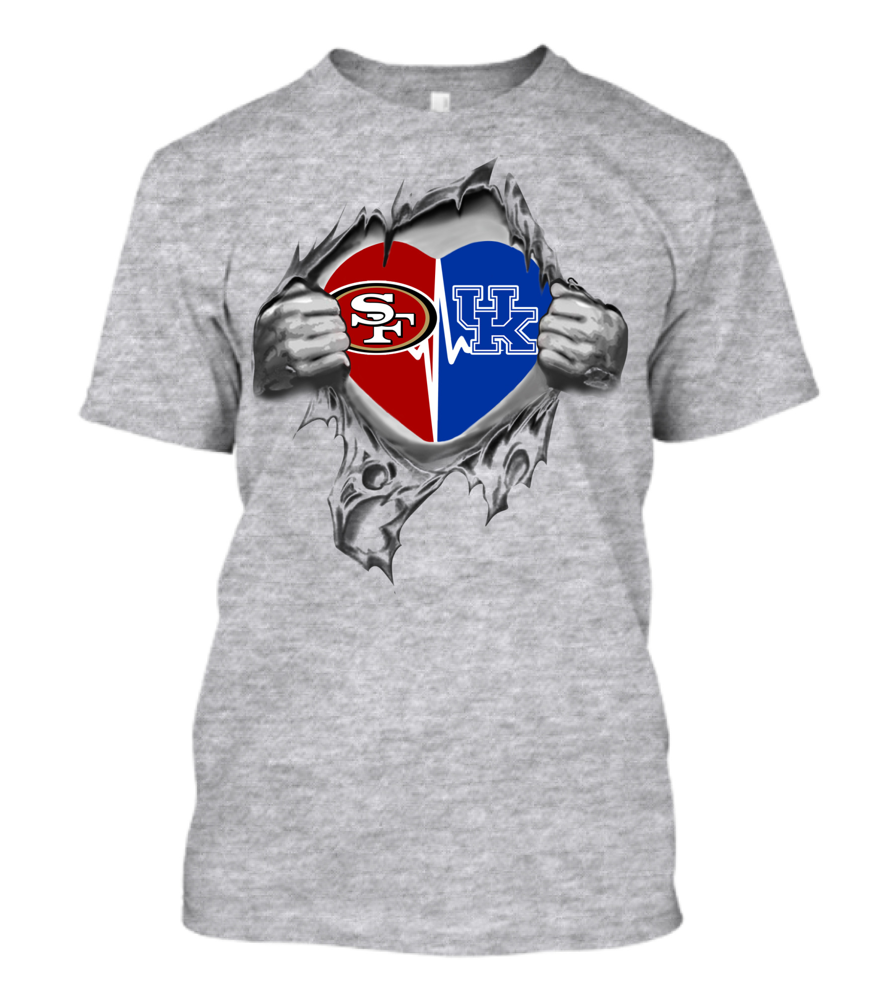 49ers Kentucky Wildcats Heart Logo In Hands T-Shirt