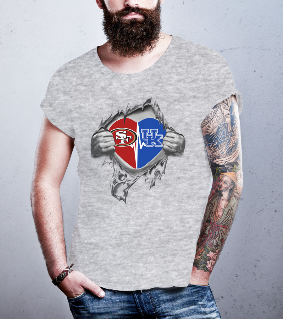 49ers Kentucky Wildcats Heart Logo In Hands T-Shirt