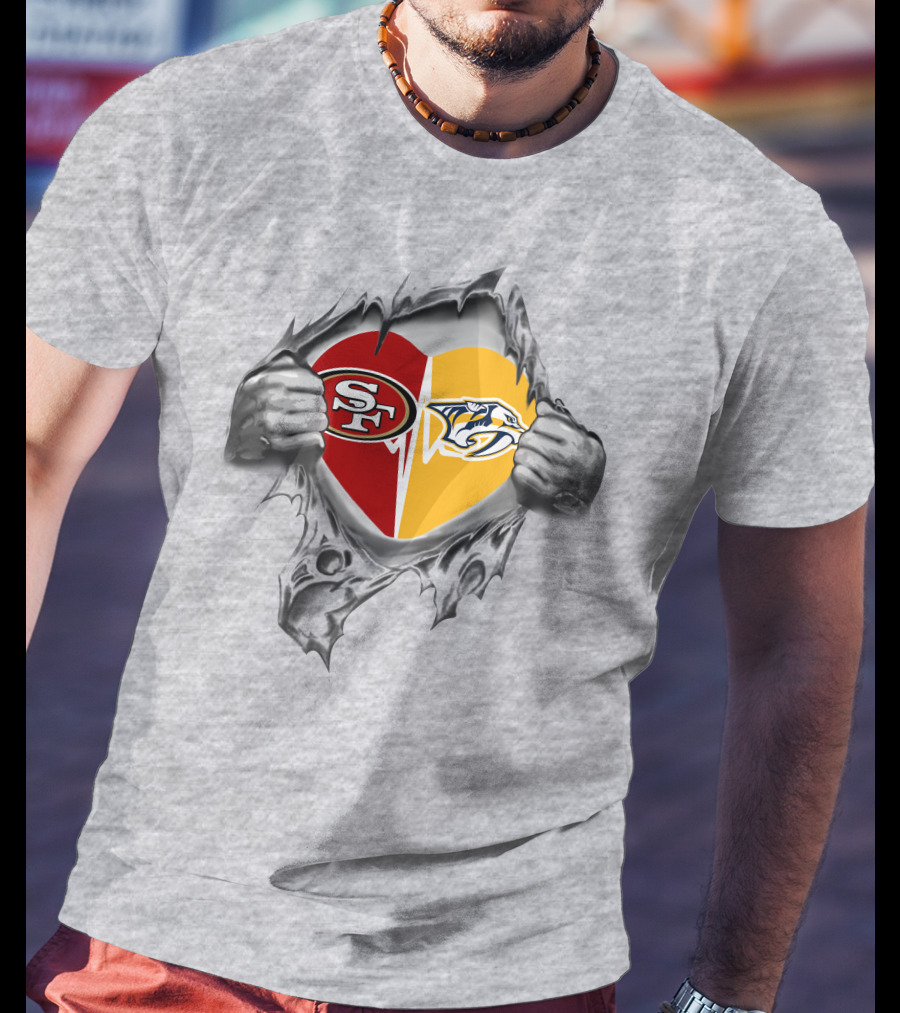 49ers Nashville Predators Heart Split T-Shirt