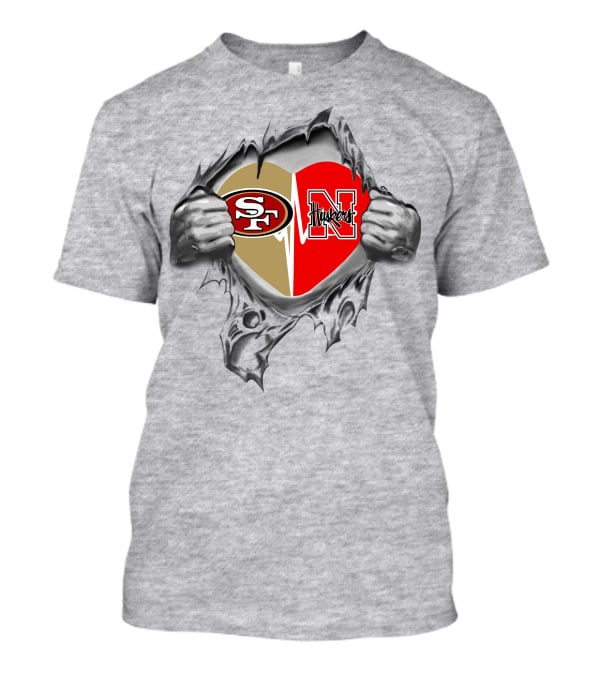 49ers Nebraska Cornhuskers Heart Logo Football Fan Passion T-Shirt
