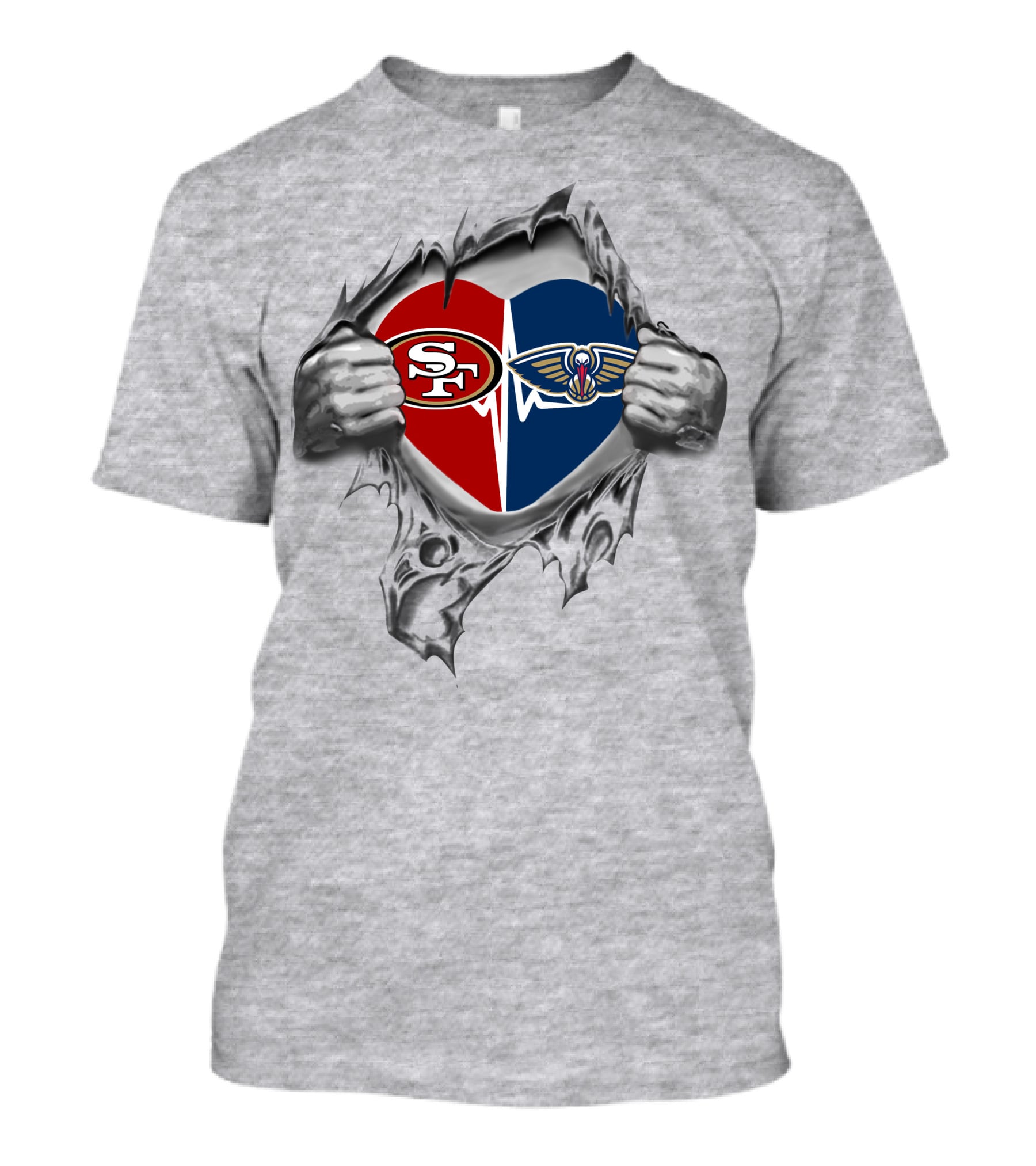 49ers New Orleans Pelicans Heart Logo Burst T-Shirt