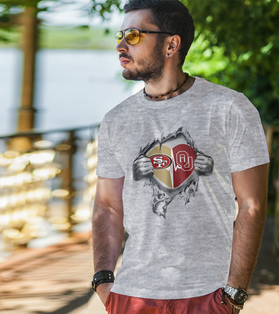 49ers Oklahoma Sooners Heartbeat Logo Fusion T-Shirt
