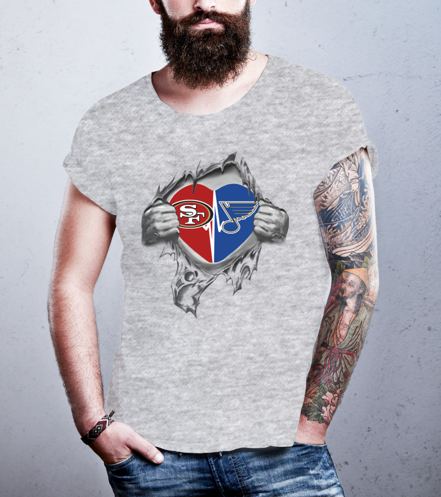 49ers St Louis Blues Heart Logo Fusion T-Shirt