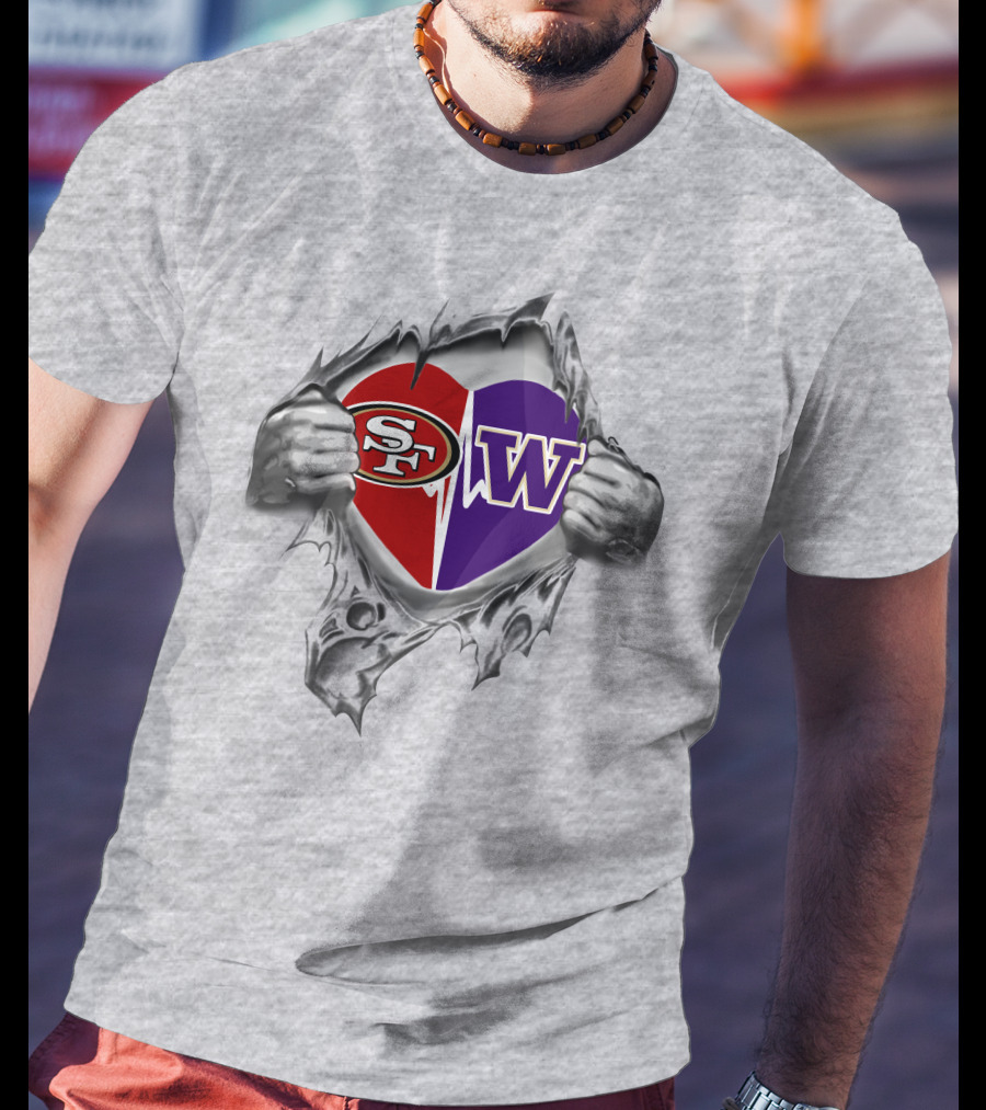 49ers Sf Washington Huskies W Heart Combination Reflection T-Shirt