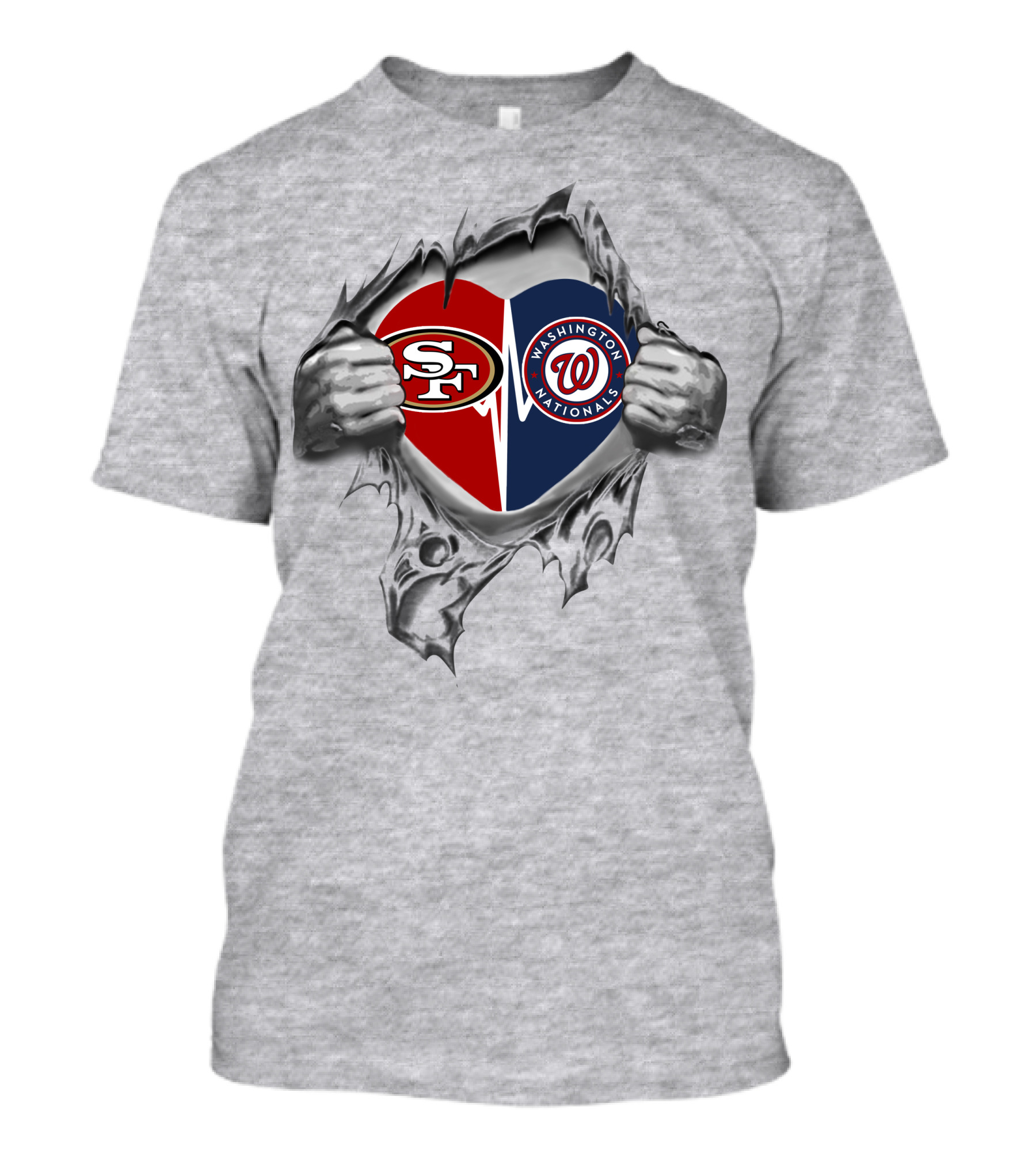 49ers Washington Nationals Heart Split T-Shirt