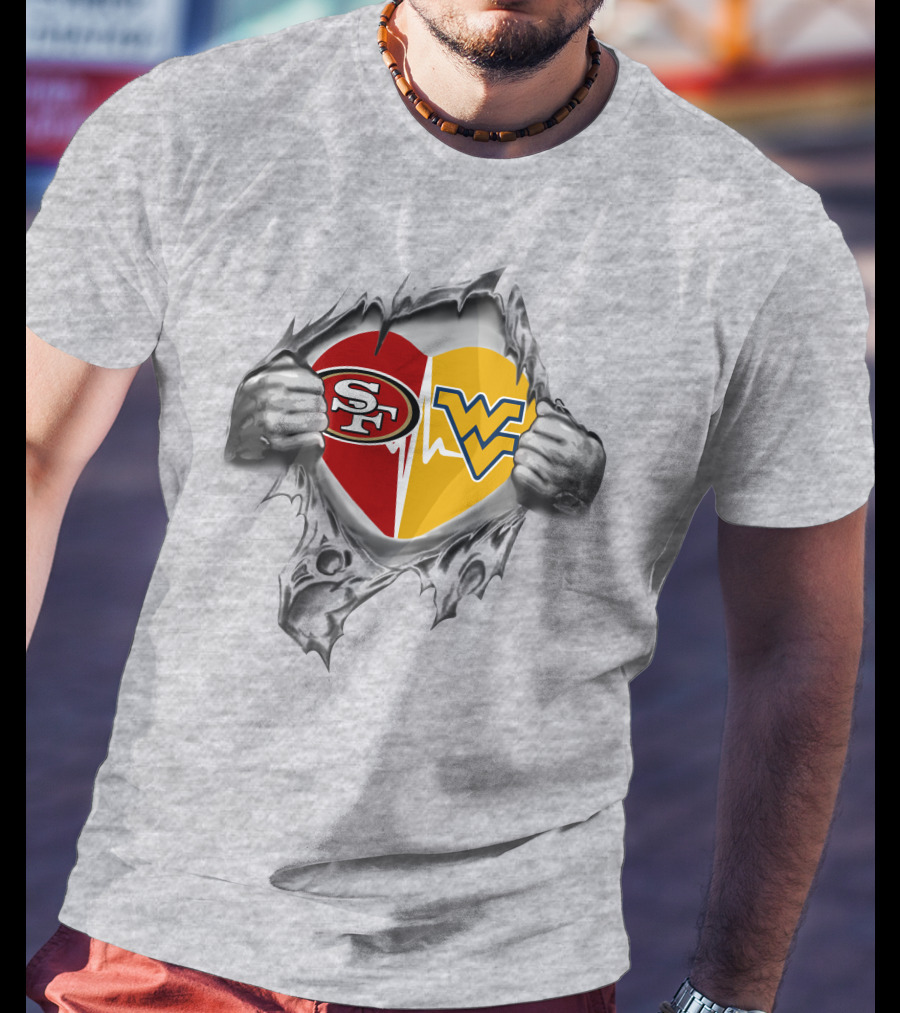 49ers West Virginia Mountaineers Heart Logo Fusion Fan Pride T-Shirt