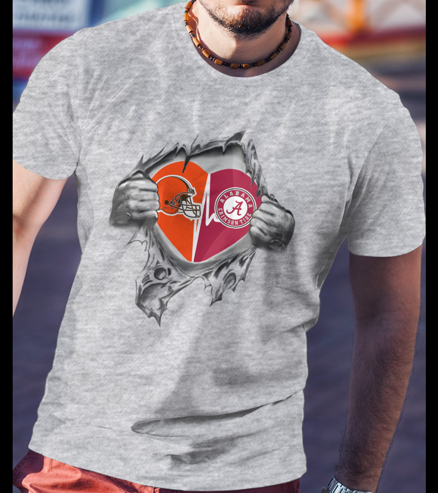 Browns Alabama Crimson Tide Heart Logo Panel T-Shirt