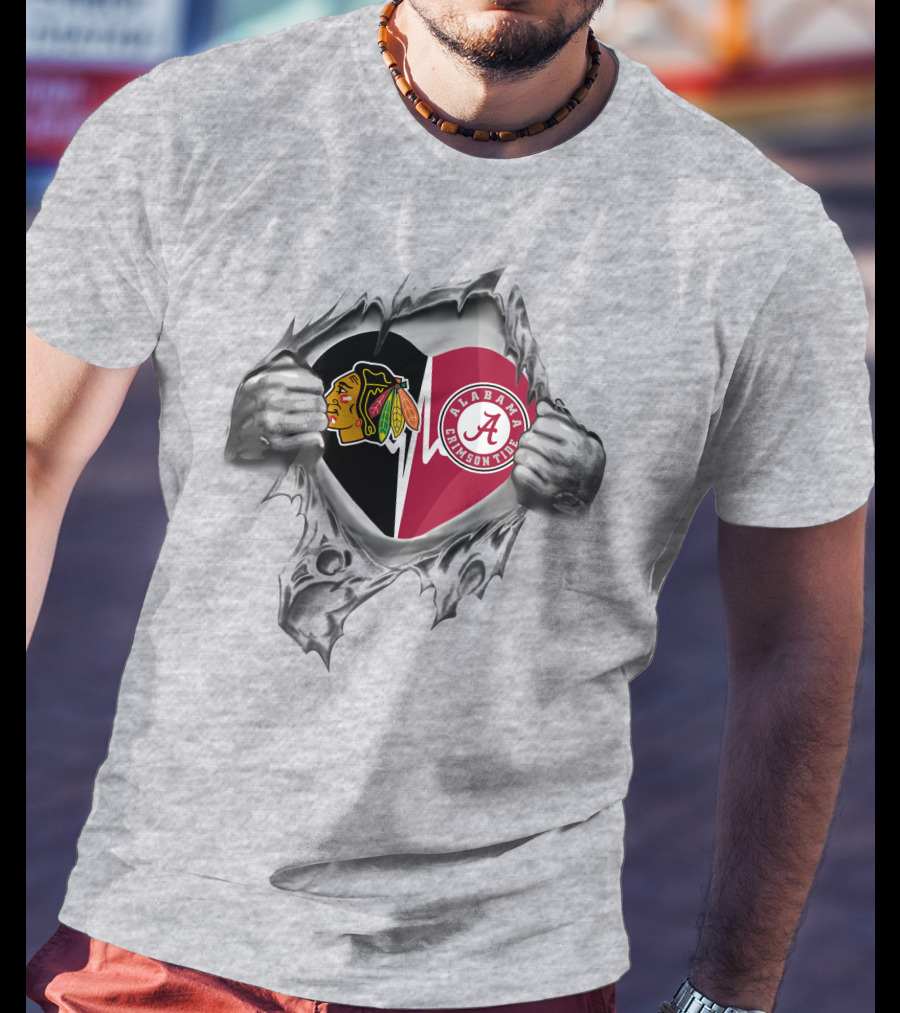 Chicago Blackhawks And Alabama Crimson Tide Heart T-Shirt