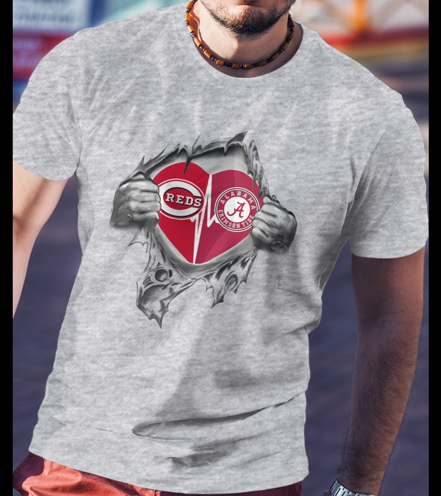 Cincinnati Reds Alabama Crimson Tide Heartbeat Passion T-Shirt