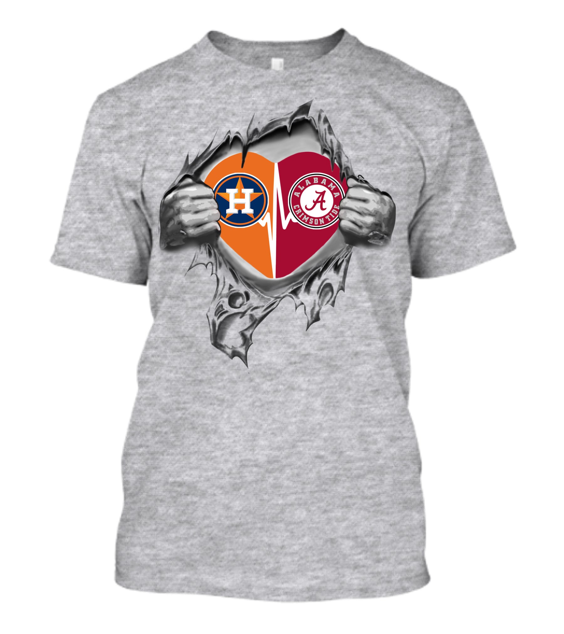 Houston Astros Alabama Crimson Tide Heartbeat Logo Fan T-Shirt