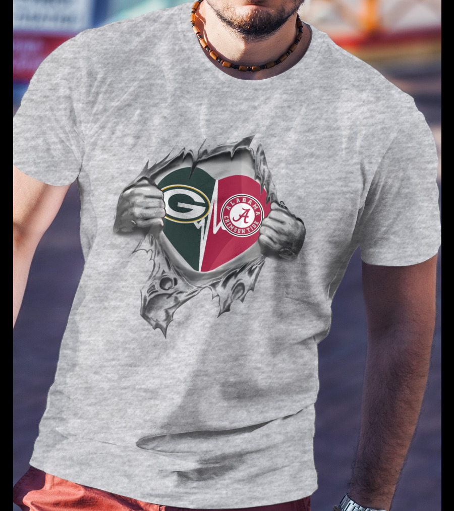 Packers Alabama Crimson Tide Heart Fan T-Shirt
