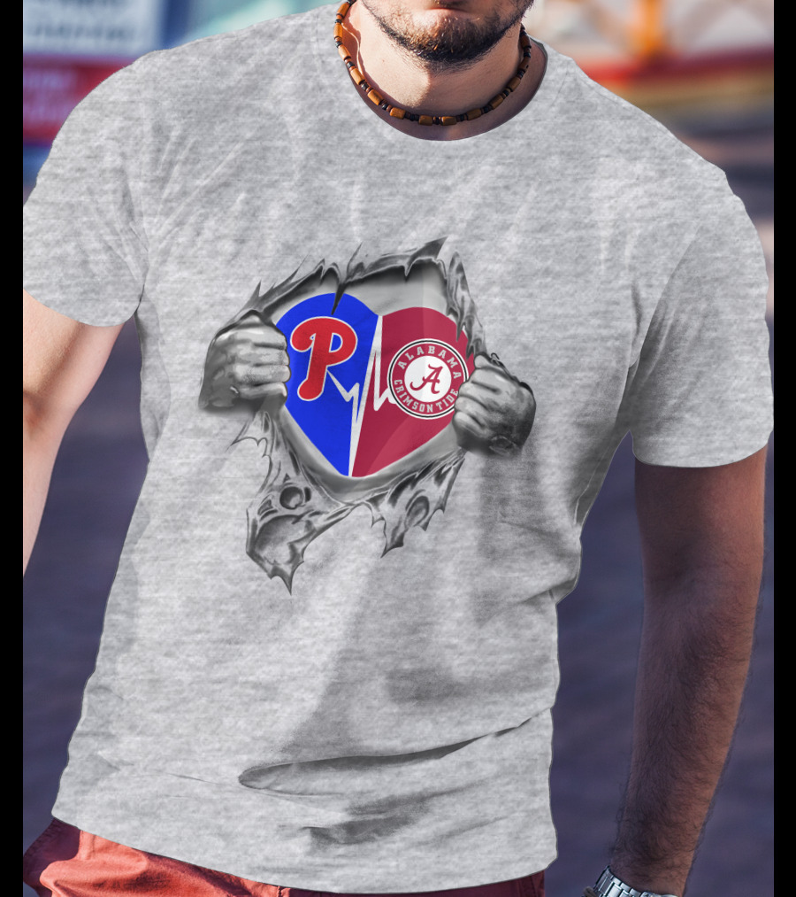 Philadelphia Phillies Alabama Crimson Tide Heart T-Shirt