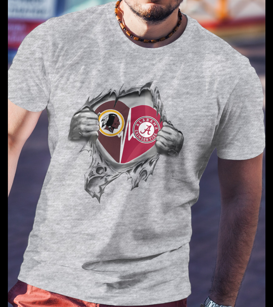 Redskins Alabama Crimson Tide Heartbeat Symbol Connection T-Shirt