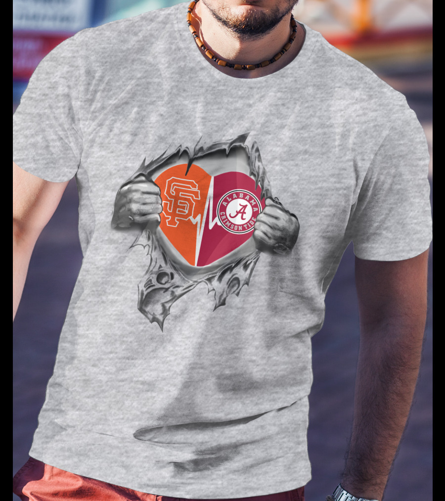 San Francisco Giants Alabama Crimson Tide Heart Logo Fusion T-Shirt