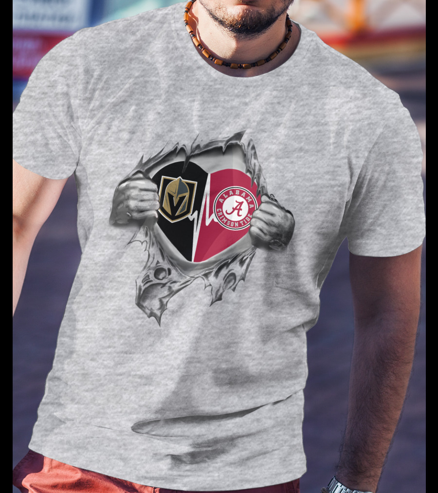 Vegas Golden Knights Alabama Crimson Tide Heartbeat Passion T-Shirt