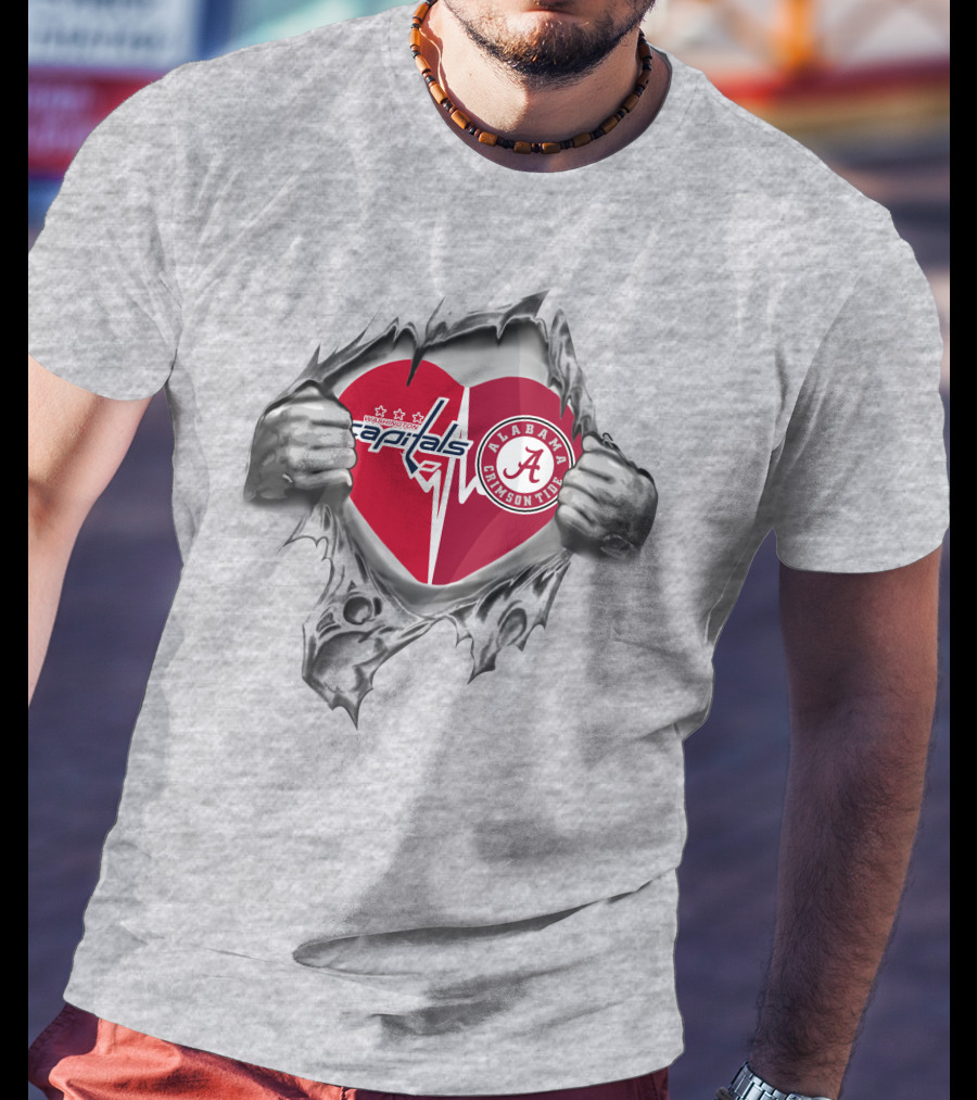 Washington Capitals Alabama Crimson Tide Heart Inside Torn Chest T-Shirt