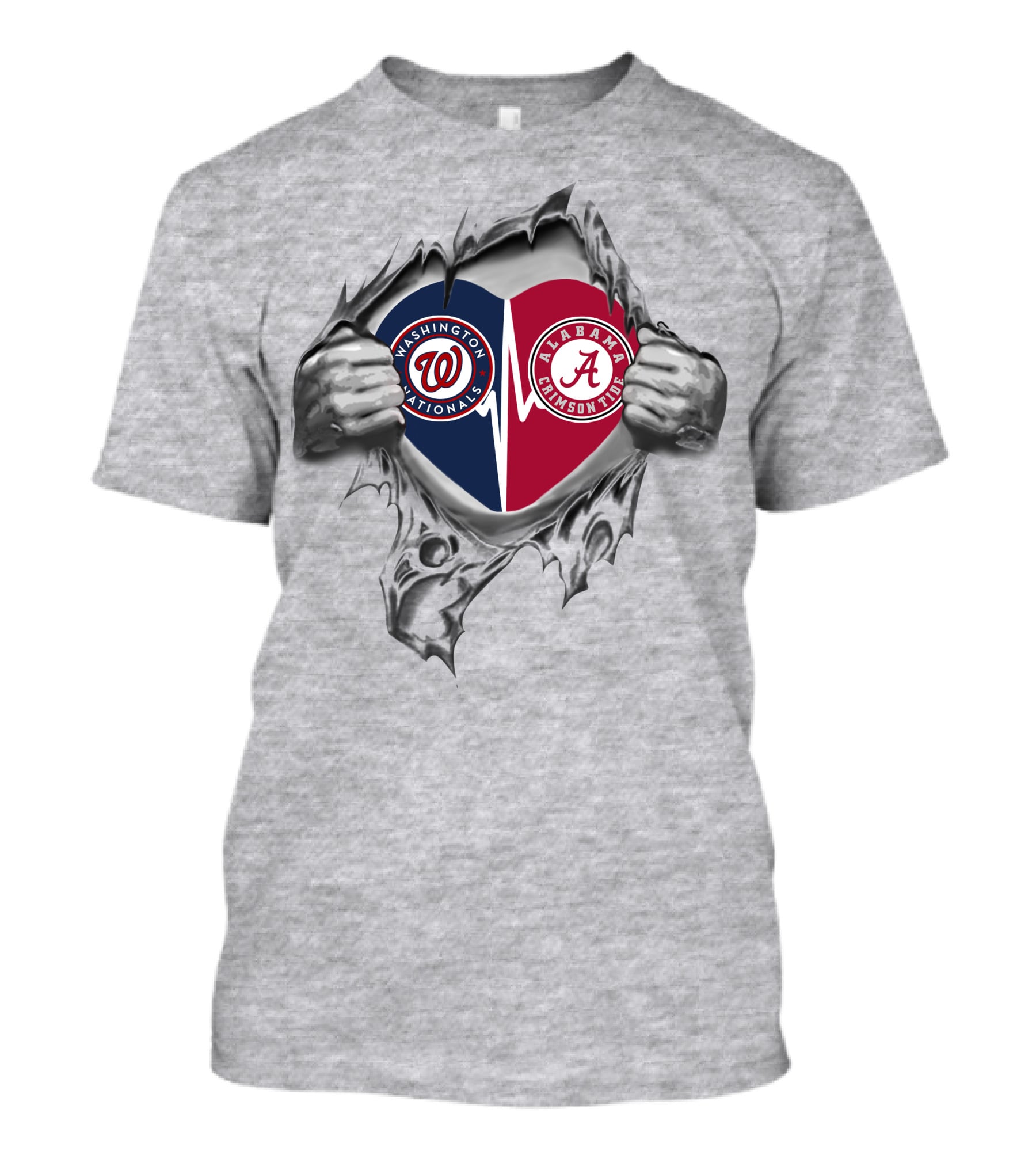 Washington Nationals Alabama Crimson Tide Heart Torn Open Football Baseball Fan Pride T-Shirt