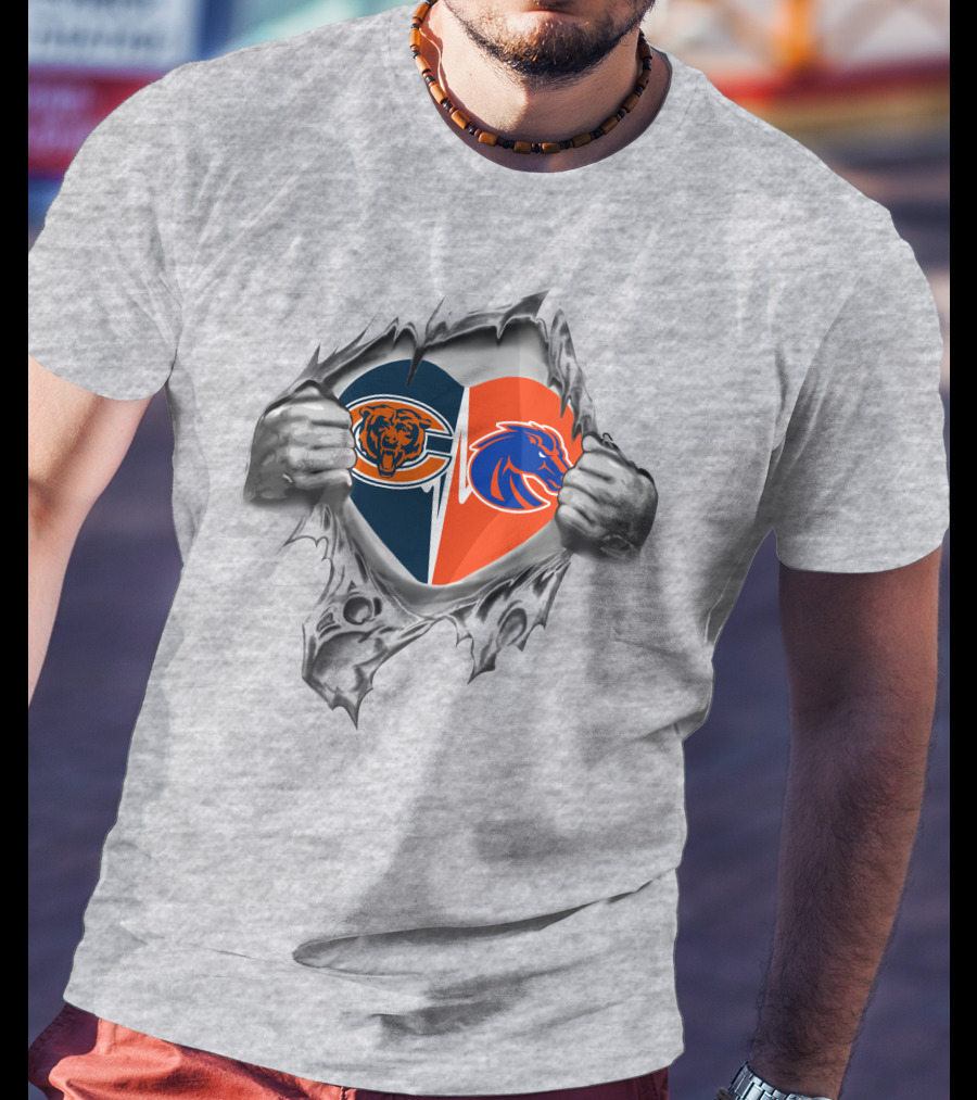 Bears Boise State Broncos Heart Rip T-Shirt