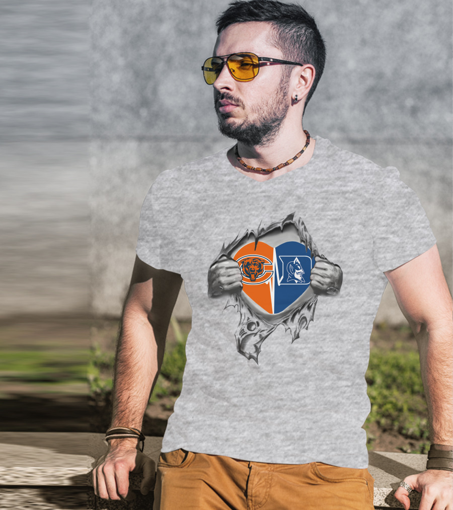 Bears And Duke Blue Devils Heart Torn Open T-Shirt